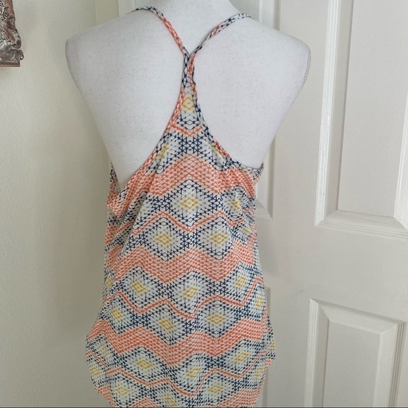 Urban Outfitters Tank Top Sz Lg Orange Multicolored Geometric Print Racerback - Picture 4 of 6